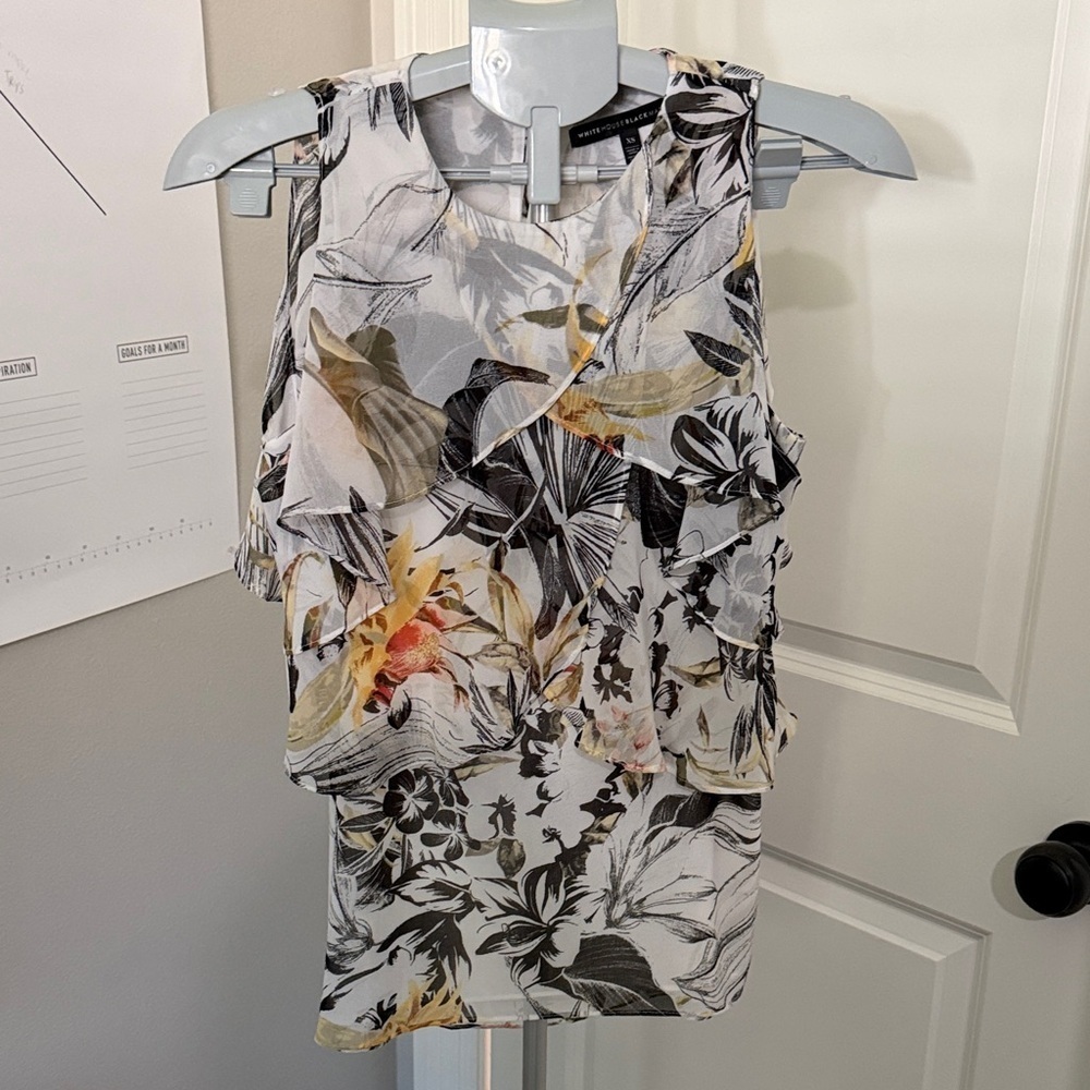 White House Black Market Floral Ruffle Blouse